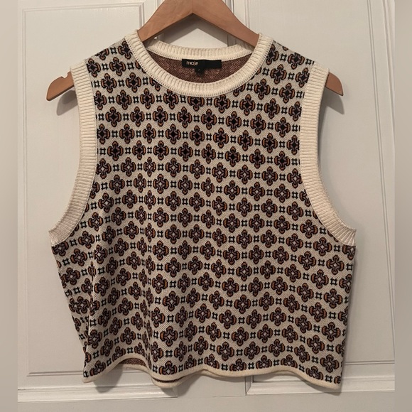 Maje Beige and Dark Brown Geometric Tank Top - Picture 1 of 10